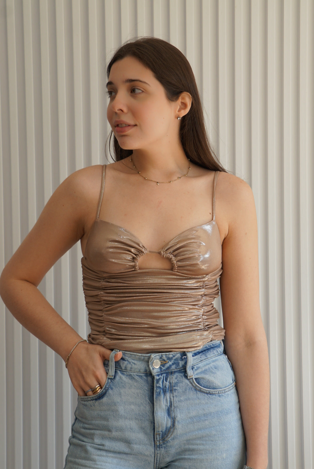 Metallic Ruched Bodysuit