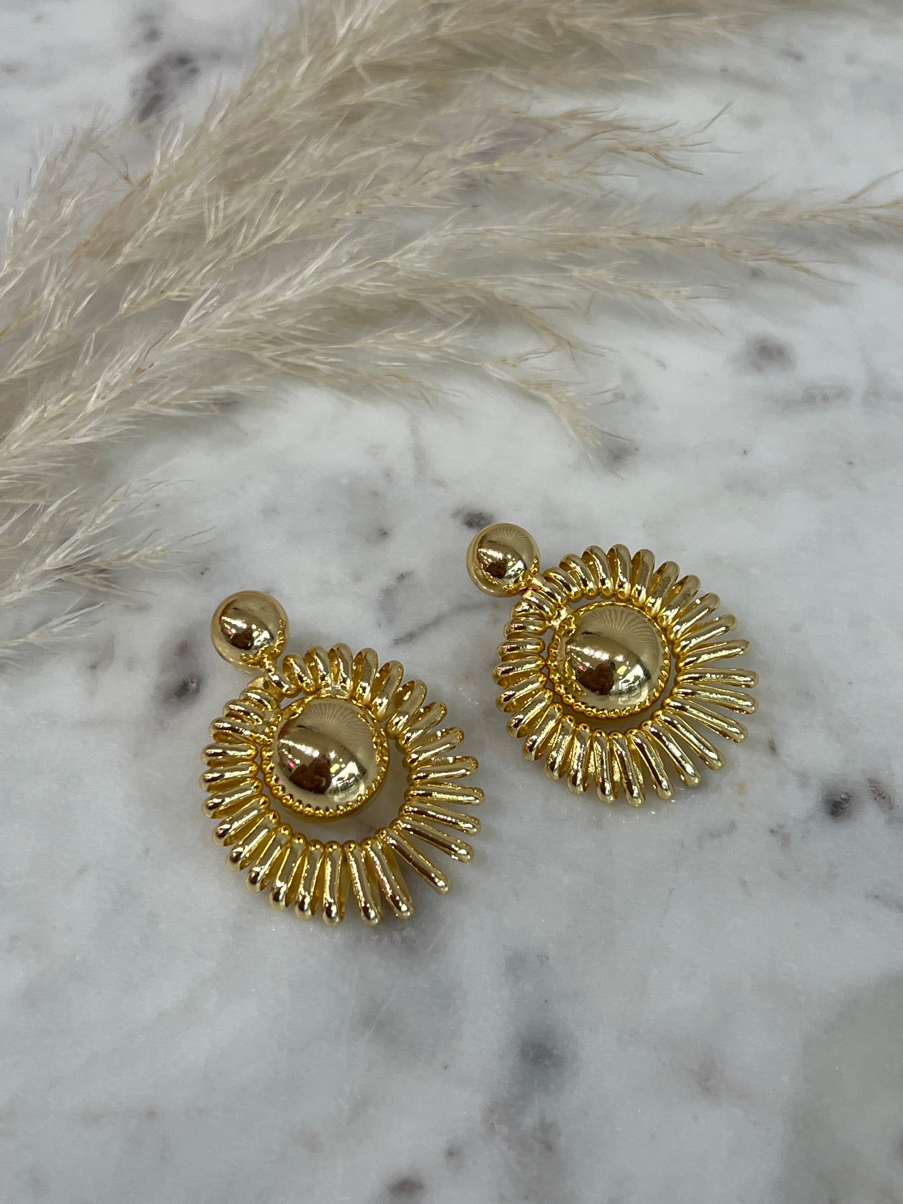 Gold Sunflower Shaped Earrings