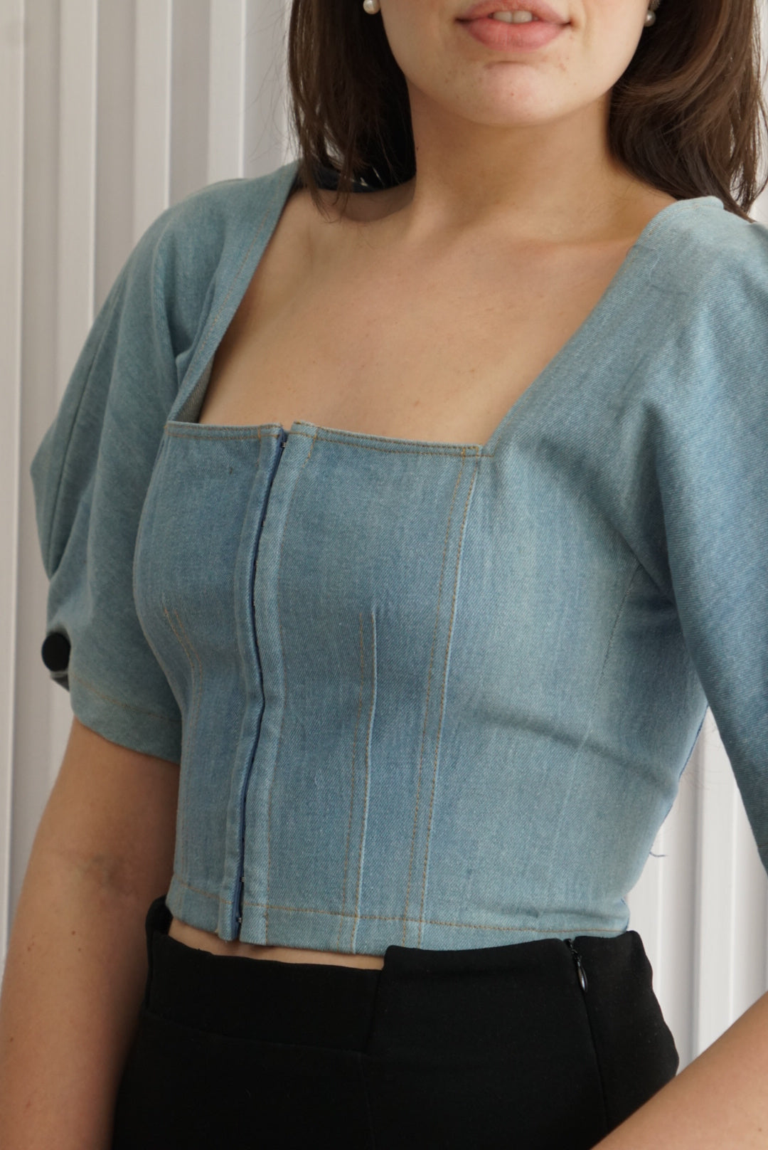 Puff Sleeve “Denim” Top