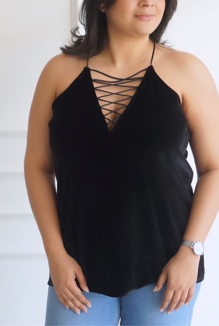 Velvet Criss Cross Halter Blouse