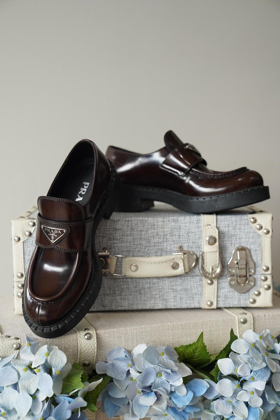 Prada Chocolate Brushed Leather Loafers