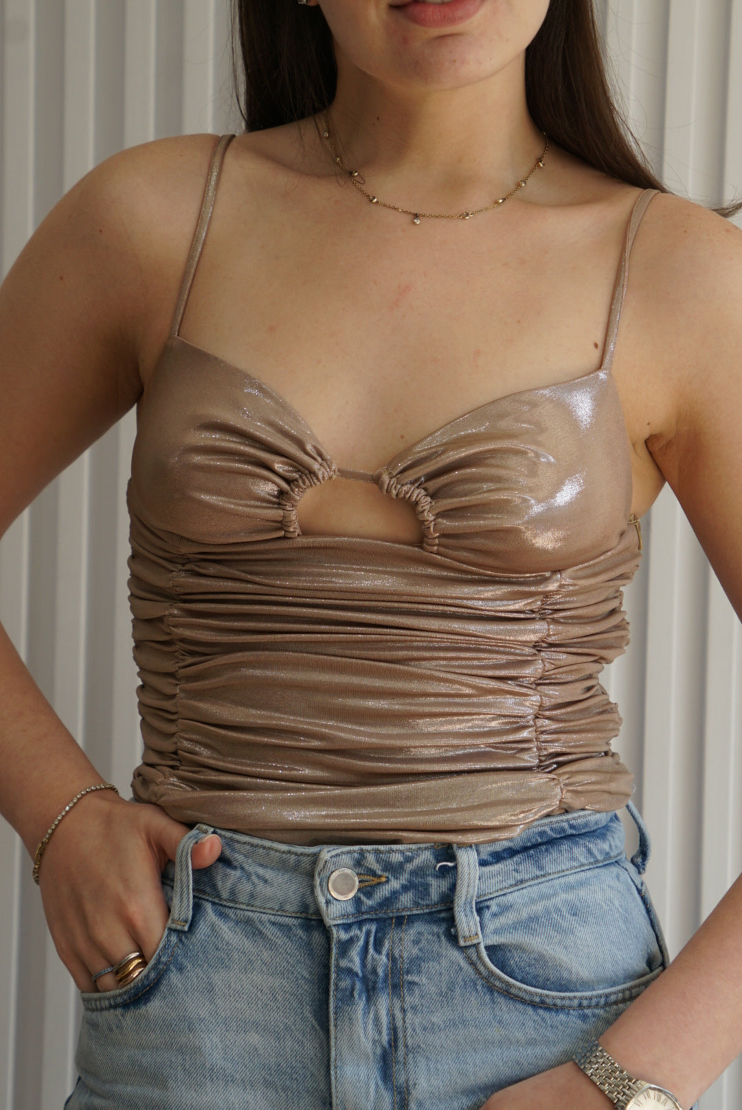 Metallic Ruched Bodysuit