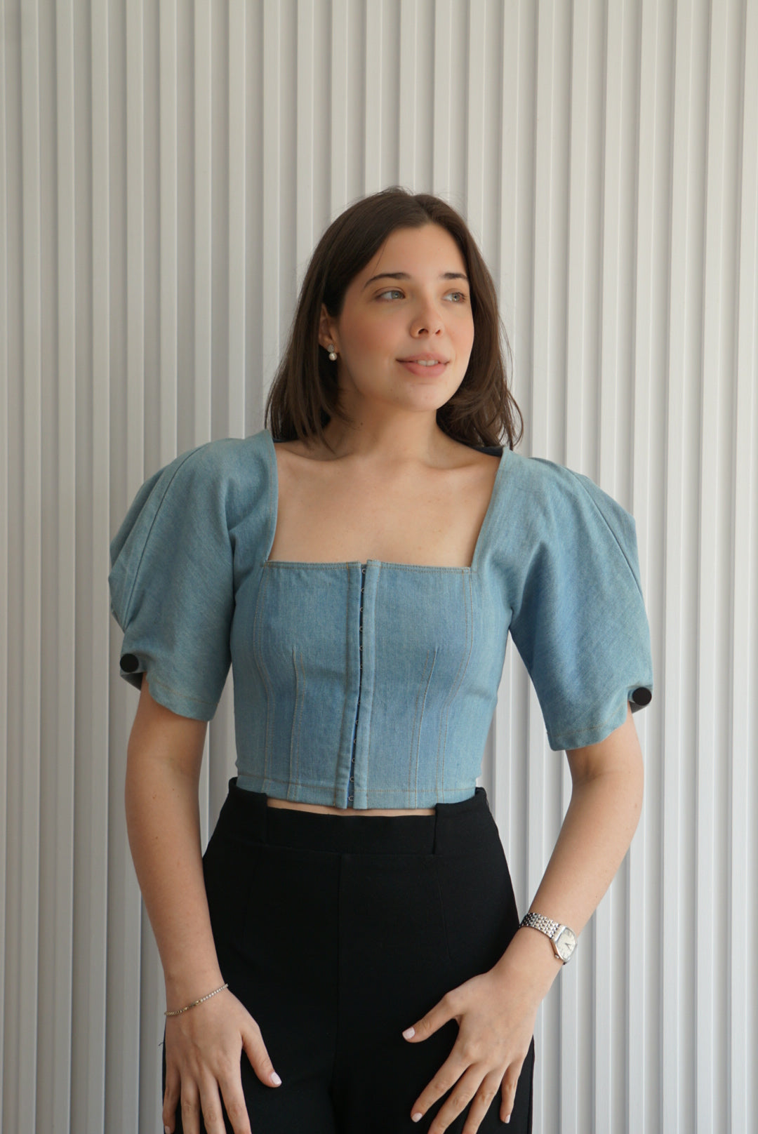 Puff Sleeve “Denim” Top