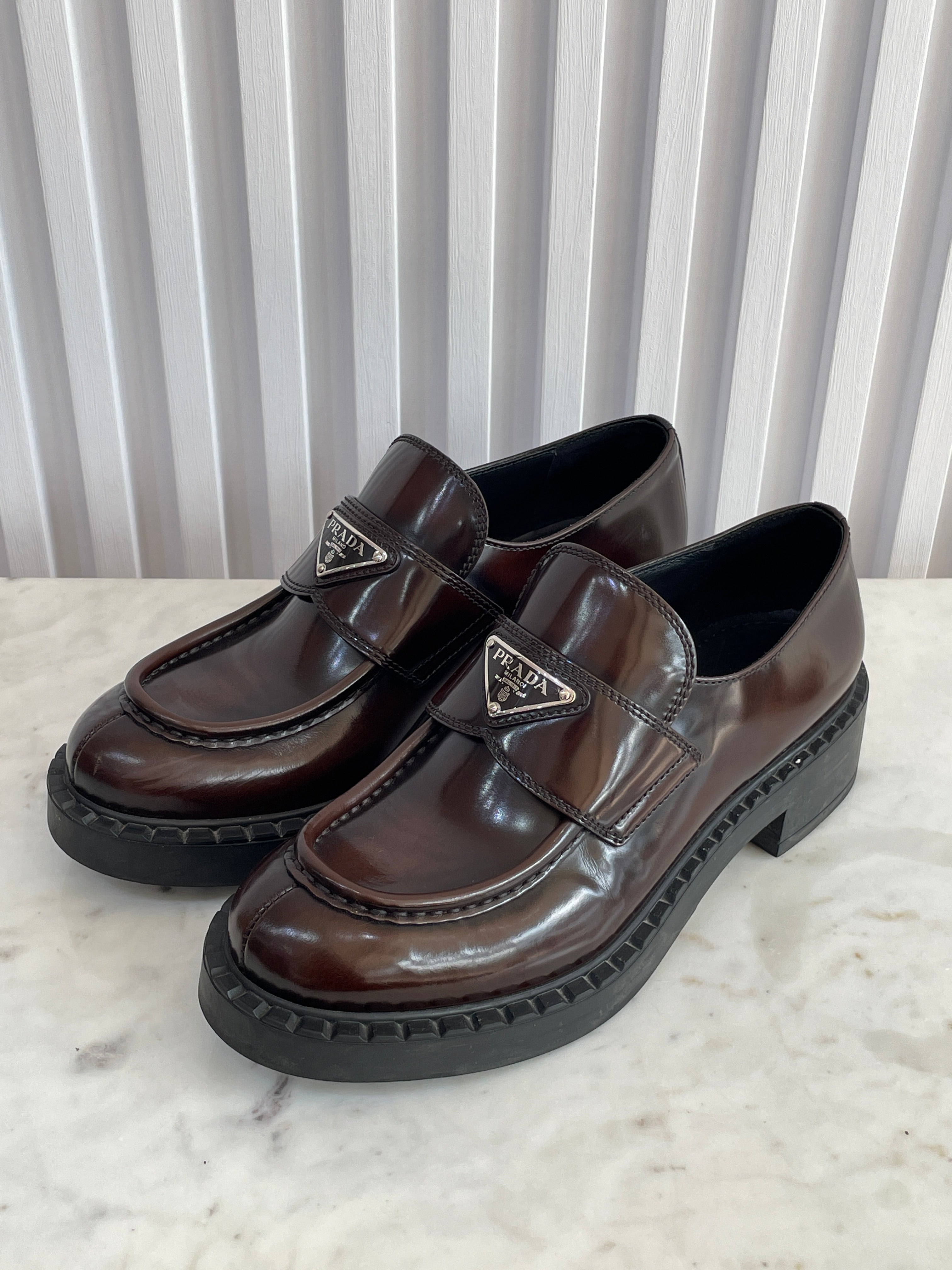 Prada Chocolate Brushed Leather Loafers