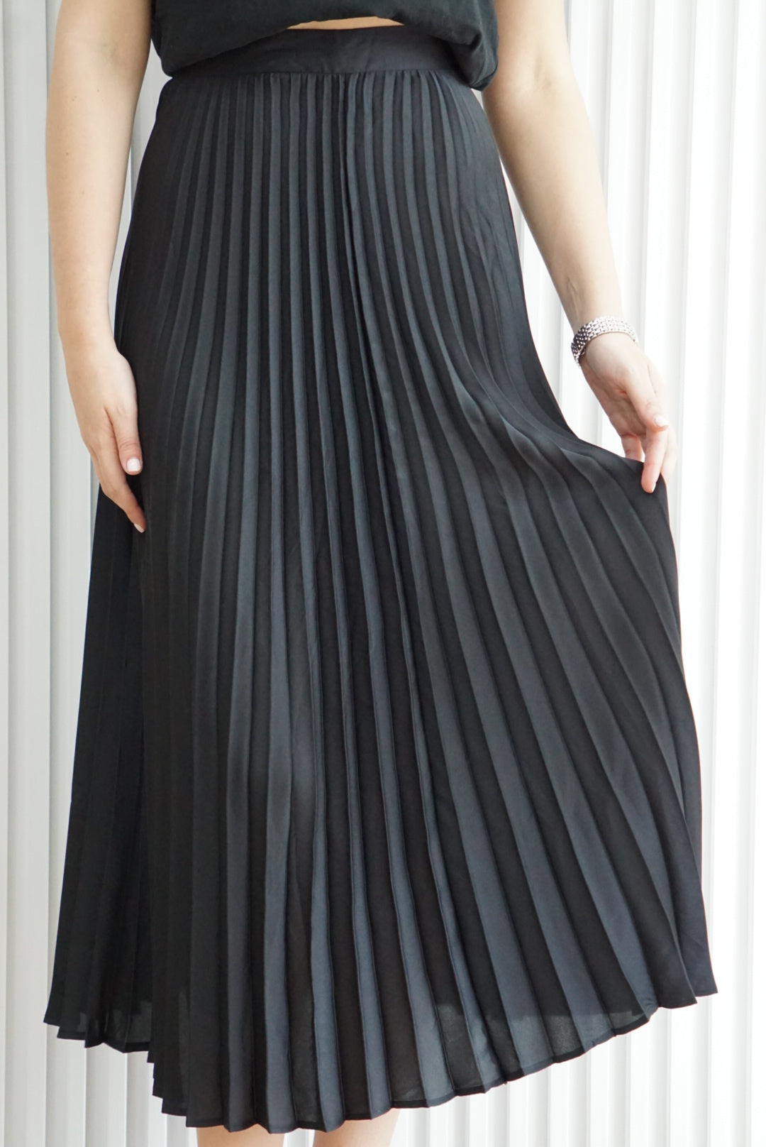 Satin Pleated Midi Skirt